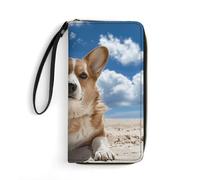 GHBNK Elegant Fox Lady Wallets for Women Long Wristlet Leather Wallets with Zipper Holder Large Capacity Coin Pocket, Lying on the Beach, 19.7x10.5cm