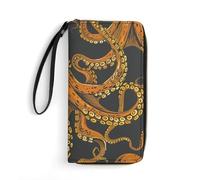 GHBNK Elegant Fox Lady Wallets for Women Long Wristlet Leather Wallets with Zipper Holder Large Capacity Coin Pocket, Orange Octopus Pattern, 19.7x10.5cm, Modern