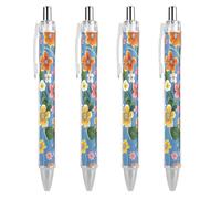 GHBNK Floral Background Ballpoint Pens Retractable Ball Point Pens Black Ink 0.5mm Fine Point Smooth Writing Pen Office Supplies 4 PCS