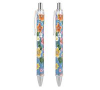 GHBNK Floral Background Ballpoint Pens Retractable Ball Point Pens Black Ink 0.5mm Fine Point Smooth Writing Pen Office Supplies 2 PCS