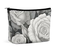 GHBNK Flowers And Leaves Cosmetic Bag Portable Toiletry Bag Travel Makeup Bags Makeup Organizer Lipstick Bags for Women, Gray Rose Pattern, One Size