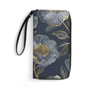 GHBNK Foggy Mountain Pine Tree Wallets for Women Long Wristlet Leather Wallets with Zipper Holder Large Capacity Coin Pocket, Gray and Gold, 19.7x10.5cm, Modern