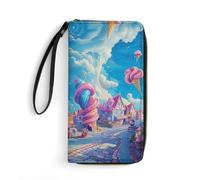 GHBNK Foggy Mountain Pine Tree Wallets for Women Long Wristlet Leather Wallets with Zipper Holder Large Capacity Coin Pocket, Ice Cream and Candy, 19.7x10.5cm, Modern