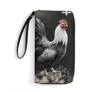 GHBNK Foggy Mountain Pine Tree Wallets for Women Long Wristlet Leather Wallets with Zipper Holder Large Capacity Coin Pocket, Rooster Pattern, 19.7x10.5cm, Modern