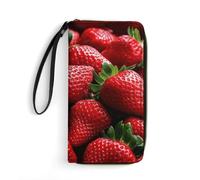 GHBNK Foggy Mountain Pine Tree Wallets for Women Long Wristlet Leather Wallets with Zipper Holder Large Capacity Coin Pocket, Fresh Strawberries, 19.7x10.5cm, Modern