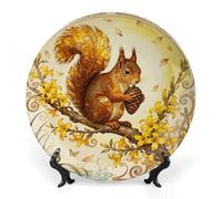 GHBNK - Forsythia Squirrel Branch Ceramic Decorative Plates - Personalized Bone China Decorative Plate Display Plate Dessert Plate Porcelain Decor Dinner