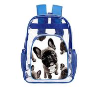 GHBNK French Bulldog Clear Backpack Large PVC Transparent Bag Laptop Sleeve See Through Casual Backpacks, Blue, 43X32.5cm