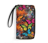 GHBNK Glitter Sequin Spot Wallets for Women Long Wristlet Leather Wallets with Zipper Holder Large Capacity Coin Pocket, Art Graffiti Butterflies Print, 19.7x10.5cm, Modern