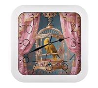 GHBNK Golden Parrot in Cage Wall Clock Silent Non-Ticking Clock 10 Inch Personalized Classic Square Decorative Digital Clocks for Kitchen, Living Room, Office, Bedroom, Bathroom