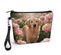 GHBNK Golden Retriever & Daisy Makeup Bag Wide-Open Travel Bag Organizer for Toiletry Make Up Cosmetic Waterproof Portable Zipper Pouch Purse Lightweight Small Makeupbag Gift for Women