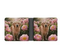 GHBNK Golden Retriever & Daisy Men's RFID-Blocking Leather Bifold Slim Wallet with Flip ID Window for Men Travel