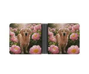 GHBNK Golden Retriever & Daisy Men's RFID-Blocking Leather Bifold Slim Wallet with Flip ID Window for Men Travel