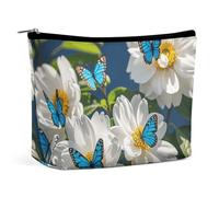 GHBNK Gorgeous Stars And Moon Cosmetic Bag Portable Toiletry Bag Travel Makeup Bags Makeup Organizer Lipstick Bags for Women, White Blooms Blue Butterflies, One Size