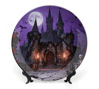 GHBNK Gothic Castle Night Ceramic Decorative Plates Personalized Bone China Decorative Plate Display Dish Dessert Plate Decoratives Porcelain Dinner Home for Birthday Christmas Gifts 7inch