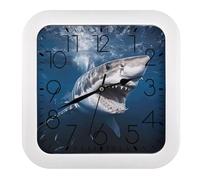 GHBNK Great White Shark Opens Mouth Wall Clock Silent Non-Ticking Clock 10 Inch Personalized Classic Square Decorative Digital Clocks for Kitchen, Living Room, Office, Bedroom, Bathroom