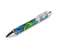GHBNK Green Bird And Flowers Illustration Ballpoint Pens Retractable Ball Point Pens Black Ink 0.5mm Fine Point Smooth Writing Pen Office Supplies 1 PCS