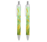 GHBNK Green Wheat Field Ballpoint Pens Retractable Ball Point Pens Black Ink 0.5mm Fine Point Smooth Writing Pen Office Supplies 2 PCS