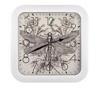 GHBNK Hand Drawn Floral Dragonfly Wall Clock Silent Non-Ticking Clock 10 Inch Personalized Classic Square Decorative Digital Clocks for Kitchen, Living Room, Office, Bedroom, Bathroom