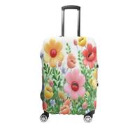 GHBNK Happy Flower Luggage Cover, Happy Flower Design Suitcase Protector, Personalized Stretchable Washable Travel Sleeve for 19-32 Inch Luggage X-Large, white, S, Happy Flower