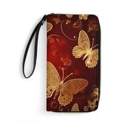 GHBNK Happy Mother Day Wallets for Women Long Wristlet Leather Wallets with Zipper Holder Large Capacity Coin Pocket, Valentine Hearts Golden Butterfly, 19.7x10.5cm, Modern