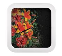 GHBNK Hawaii Flowers Wall Clock Silent Non-Ticking Clock 10 Inch Personalized Classic Square Decorative Digital Clocks for Kitchen, Living Room, Office, Bedroom, Bathroom