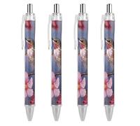GHBNK Humming Birds With Pink Ballpoint Pens Retractable Ball Point Pens Black Ink 0.5mm Fine Point Smooth Writing Pen Office Supplies 4 PCS