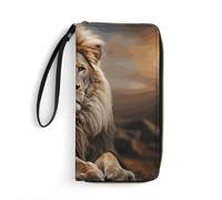 GHBNK Hungry Like A Wolf Wallets for Women Long Wristlet Leather Wallets with Zipper Holder Large Capacity Coin Pocket, Creative Animals Lion, 19.7x10.5cm, Modern