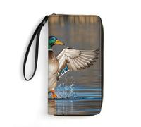GHBNK Hungry Like A Wolf Wallets for Women Long Wristlet Leather Wallets with Zipper Holder Large Capacity Coin Pocket, Hunting Flying Wild Ducks, 19.7x10.5cm