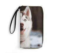 GHBNK Hungry Like A Wolf Wallets for Women Long Wristlet Leather Wallets with Zipper Holder Large Capacity Coin Pocket, Husky Piquant Dog, 19.7x10.5cm, Modern