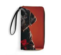 GHBNK Hungry Like A Wolf Wallets for Women Long Wristlet Leather Wallets with Zipper Holder Large Capacity Coin Pocket, Cute Black Pug Dog, 19.7x10.5cm, Modern