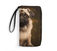 GHBNK Hungry Like A Wolf Wallets for Women Long Wristlet Leather Wallets with Zipper Holder Large Capacity Coin Pocket, Pug Dog, 19.7x10.5cm, Modern