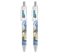 GHBNK Hydrangeas Daisies Butterflies Ballpoint Pens Retractable Ball Point Pens Black Ink 0.5mm Fine Point Smooth Writing Pen Office Supplies 2 PCS