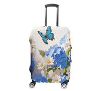 GHBNK Hydrangeas Daisies Butterflies Luggage Cover, Hydrangeas Daisies Butterflies Design Suitcase Protector, Personalized Stretchable Washable Travel Sleeve for 19-32 Inch Luggage X-Large, white, S