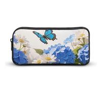 GHBNK Hydrangeas Daisies Butterflies Pencil Case Holder Large Capacity Pencil Pouch - Holds 60+ Pens, Slim Pen Bag with Zipper Cosmetic Makeup Bag & Travel Toiletry Organizer