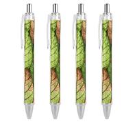 GHBNK Leaf Vein Green Ballpoint Pens Retractable Ball Point Pens Black Ink 0.5mm Fine Point Smooth Writing Pen Office Supplies 4 PCS