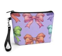 GHBNK Light Purple Bow Makeup Bag Wide-Open Travel Bag Organizer for Toiletry Make Up Cosmetic Waterproof Portable Zipper Pouch Purse Lightweight Small Makeupbag Gift for Women