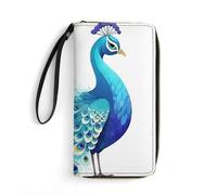 GHBNK Lighthouse Diamond Paint Wallets for Women Long Wristlet Leather Wallets with Zipper Holder Large Capacity Coin Pocket, Cartoon blue peacock, 19.7x10.5cm, Modern