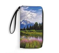 GHBNK Long Wristlet Wallets for Women Visual Illusion Leather Wallets with Zipper Holder Large Capacity Coin Pocket Ladies Clutch Purses, grand teton national park, 19.7x10.5cm