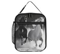 GHBNK Lunch Box Insulated Lunch Bag for Women Man Portable Lunchbox Black And White Horses Running Reusable Cooler Tote