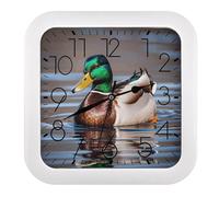 GHBNK Mallard Duck Wall Clock Silent Non-Ticking Clock 10 Inch Personalized Classic Square Decorative Digital Clocks for Kitchen, Living Room, Office, Bedroom, Bathroom
