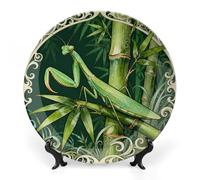 GHBNK Mantis Bamboo Leaf Ceramic Decorative Plates Personalized Bone China Decorative Plate Display Dish Dessert Plate Decoratives Porcelain Dinner Home for Birthday Christmas Gifts 7inch