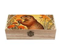 GHBNK Marmot Marigold Patch Wooden Decorative Storage Box Jewelry Box with Hinged Lock Vintage Keepsake Chest for Organizing Rings, Necklaces, Trinkets Storage Container for Women, Mom Gift