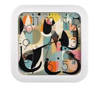 GHBNK Mid-Century Modern Art Cat Wall Clock Silent Non-Ticking Clock 10 Inch Personalized Classic Square Decorative Digital Clocks for Kitchen, Living Room, Office, Bedroom, Bathroom