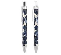 GHBNK Navy Blue Flowers Ballpoint Pens Retractable Ball Point Pens Black Ink 0.5mm Fine Point Smooth Writing Pen Office Supplies 2 PCS
