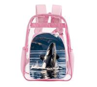 GHBNK Orca Killer Whale Clear Backpack Large PVC Transparent Bag Laptop Sleeve See Through Casual Backpacks, Pink, 43X32.5cm