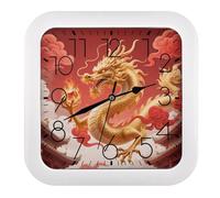 GHBNK Oriental Dragon Orb Wall Clock Silent Non-Ticking Clock 10 Inch Personalized Classic Square Decorative Digital Clocks for Kitchen, Living Room, Office, Bedroom, Bathroom