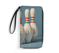 GHBNK Paint Splatter Backdrop Wallets for Women Long Wristlet Leather Wallets with Zipper Holder Large Capacity Coin Pocket, Bowling Ball and Ball Bottle, 19.7x10.5cm, Modern