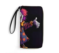 GHBNK Paint Splatter Backdrop Wallets for Women Long Wristlet Leather Wallets with Zipper Holder Large Capacity Coin Pocket, Cute Cartoon Clown, 19.7x10.5cm, Modern