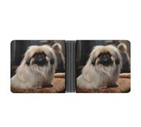 GHBNK Pekingese Dog Men's RFID-Blocking Leather Bifold Slim Wallet with Flip ID Window for Men Travel