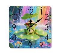 GHBNK Personalized Frog on Giant Lily Wall Clock Silent Non-Ticking Clock 9.8 Inch Small Classic Square Decorative Digital Clocks for Kitchen, Living Room, Office, Bedroom, Bathroom
